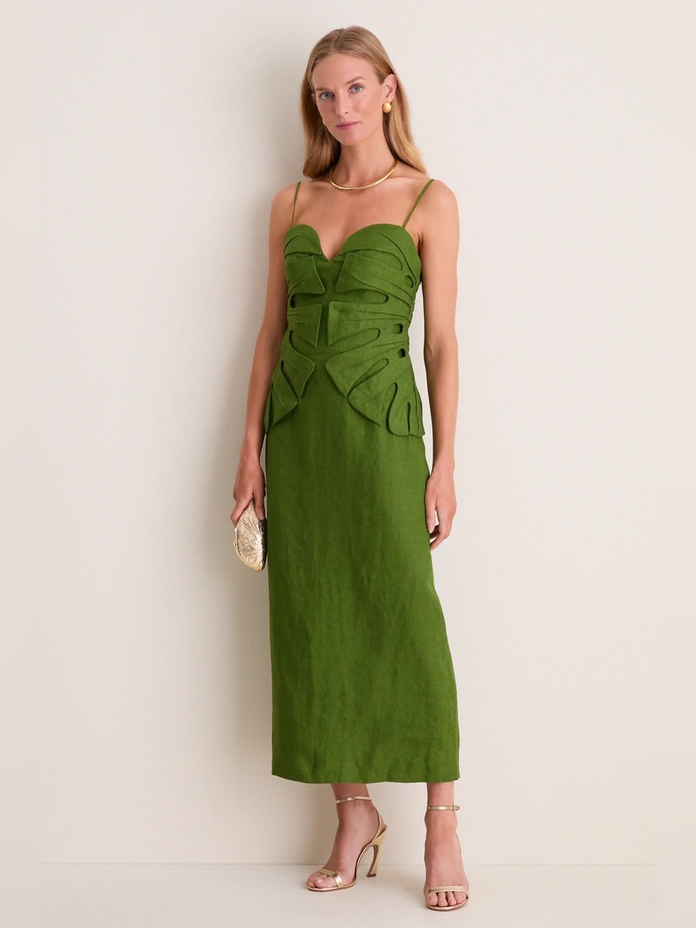 Farm Rio: Green Monstera Leaf Sleeveless Euroflax Premium Linen Maxi
Dress M